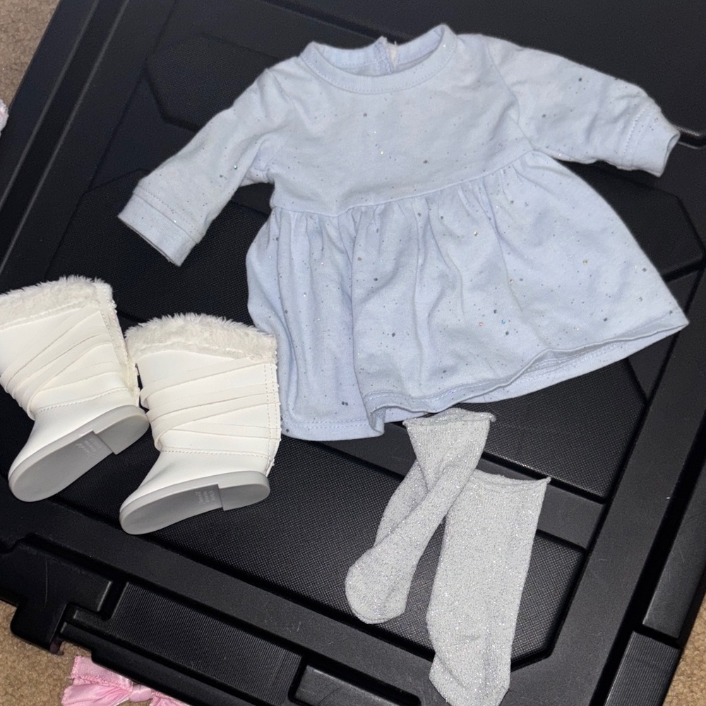 American Girl snow, soft and sparkly Light Blue Dress socks, boots